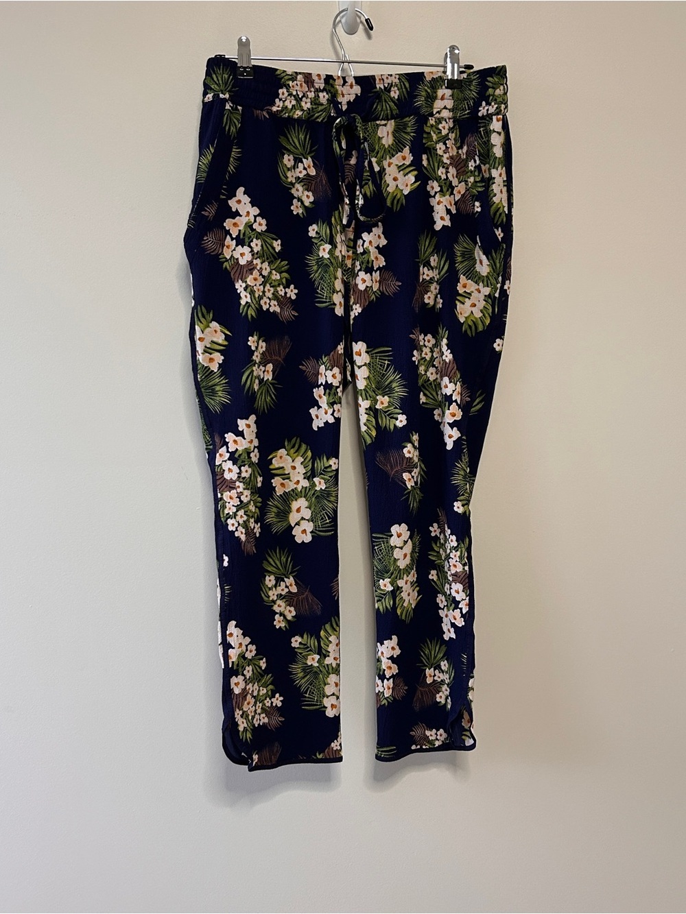 mercer & madison Navy Floral Elastic Waist Pants pull on size large